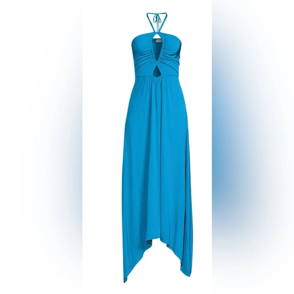 🩵 NWT Ramy Brook lagoon blue Samba halter keyhole dress size 14/XL $465 - Picture 3 of 13